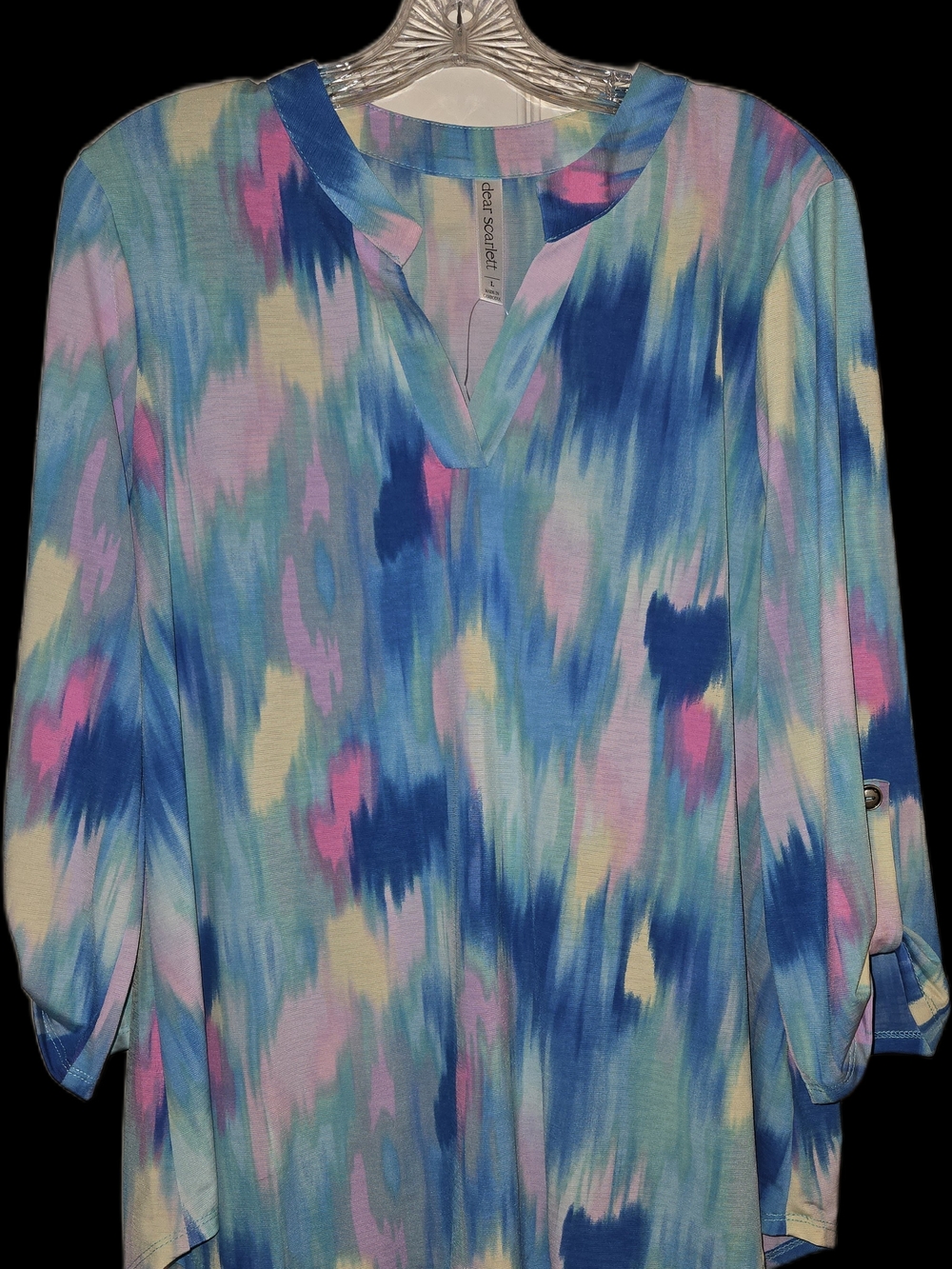 Dear Scarlett Abstract Blue Brush Stroke Watercolor Lizzy Blouse Large - Picture 4 of 6